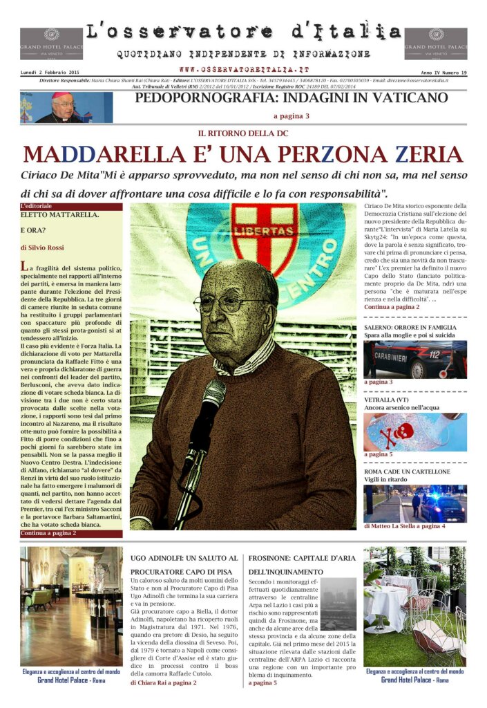 L'osservatore d'Italia edizione del 2 Febbraio 2015